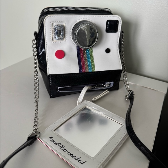 Betsey Johnson Camera-Inspired Bag - Black, White, and Rainbow - Picture 2 of 8